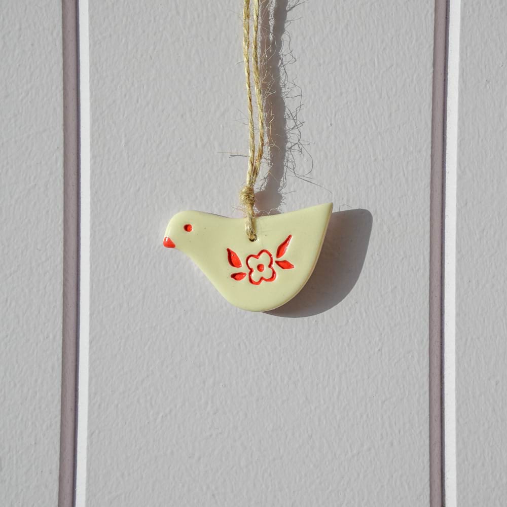 Ceramic Tag Red Bird - Flower