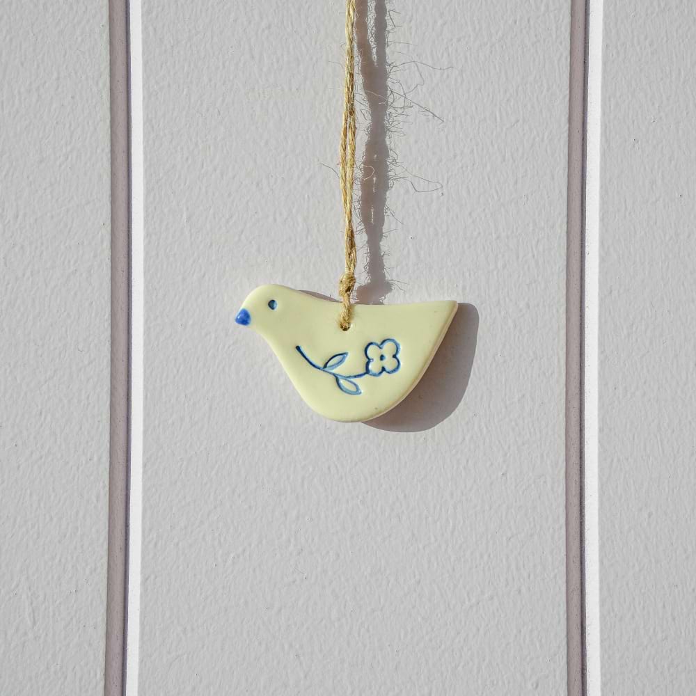 Ceramic Tag Blue Bird - Flower